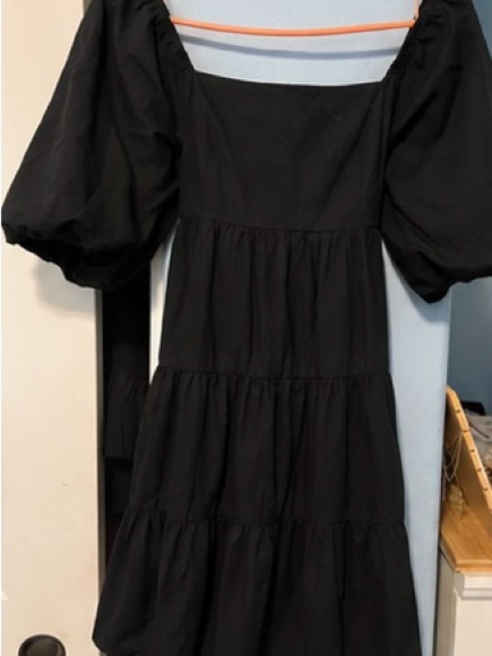 Faithfull the Brand Eryn Black Puff Sleeve Tiered Mini Dress Size S / US 2 - Picture 4 of 10